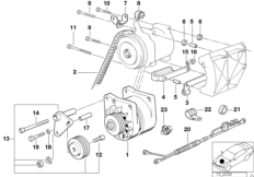 Prądnica dodatkowa/Elementy mocujące (12_1597) dla BMW 7' E32 750i Lim ECE