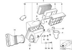 Tłumik szmerów ssania/wkład filtra (13_1708) dla BMW 3' E36 320i Cab ECE