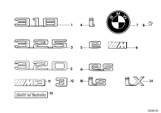 Emblematy / Ciągi napisów (51_0923) dla BMW 3' E30 318i 4-d USA