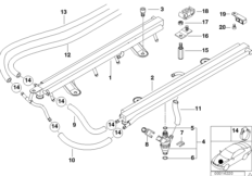 Zawory i przewody instalacji wtryskowej (13_0627) dla BMW 7' E38 750i Lim ECE