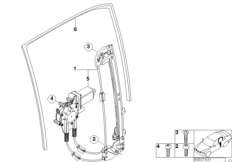 Mechanizm szyby drzwi tylnych (51_3647) dla BMW 5' E39 525i Tou ECE