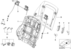 Fotel przedni-rama. oparcia/ściana tyl. (52_2805) dla BMW 3' E46 318ti Com ECE