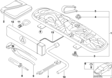 Komplet narzędzi/skrz. narzędziowa (71_0182) dla BMW 3' E46 318Ci Cou ECE