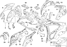 Wnęka koła tylna/elementy podłogi (41_1267) dla BMW 3' E46 318Ci Cou ECE