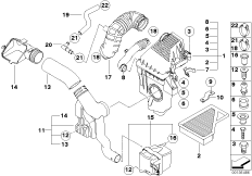 Tłumik szmerów ssania/wkład filtra (13_1121) dla MINI Cabrio R52 Cooper Cabrio USA