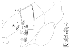 Mechanizm szyby drzwi tylnych (51_3897) dla BMW X5 E53 X5 4.6is SAV ECE