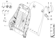 Fotel przedni-rama. oparcia/ściana tyl. (52_2971) dla BMW Z4 E85 Z4 3.0si Roa USA