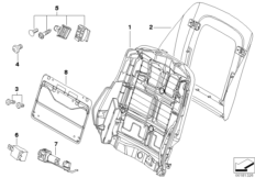Fotel przedni-rama. oparcia/ściana tyl. (52_2534) dla BMW X5 E53 X5 4.8is SAV ECE