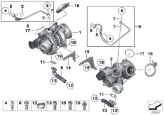 Turbosprężarka ze smarowaniem (11_4422) dla BMW 7' F02 LCI 760Li Lim ECE