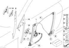 Mechanizm szyby drzwi przednich (51_5254) dla BMW 6' E63 LCI 630i Cou ECE