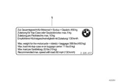 Tabliczka inf. o ładowności (71_0653) dla BMW K 1300 GT (0538,0539) ECE