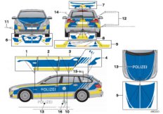 Okleina policja Bawaria niebieska (51_7859) dla BMW 5' F11 LCI 535d Tou ECE