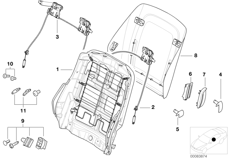 Fotel przedni, rama oparcia  (52_3061) dla BMW 6' E63 LCI 635d Cou ECE