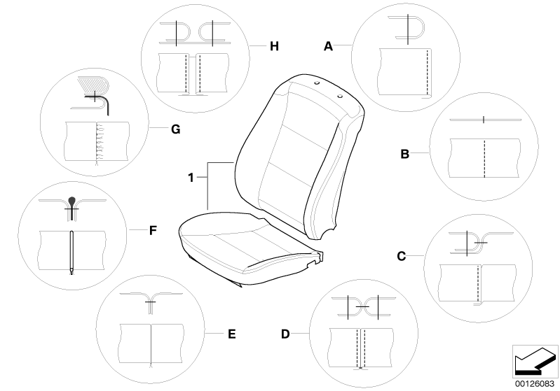 Rodzaje szwów w fotelach  (52_4921) dla BMW 6' E63 LCI 635d Cou ECE