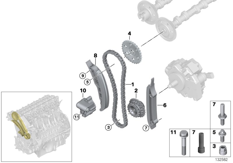 Mechanizm ster.-łańcuch sterujący górny  (11_8945) dla BMW 6' E63 LCI 635d Cou ECE