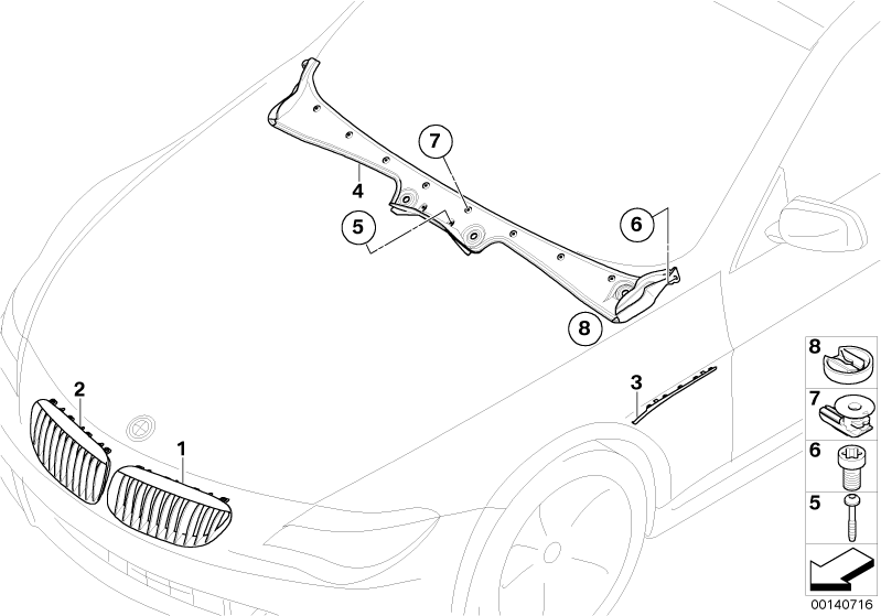 Zewnętrzne osłony / Kratka ozdobna  (51_5251) dla BMW 6' E63 LCI 635d Cou ECE