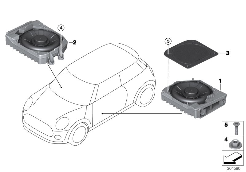 Głośnik niskotonowy centralny  (65_2607) dla MINI Cabrio F57 LCI Cooper Cabrio ECE