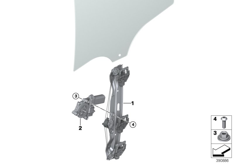 Mechanizm szyby drzwi tylnych  (51_1440) dla BMW 2' F45 Active Tourer LCI 225xe Act ECE