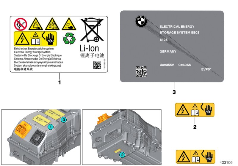 Tabliczki inf. akum. wysokonap.  (61_4326) dla BMW i i8 I12 LCI i8 Cou ECE