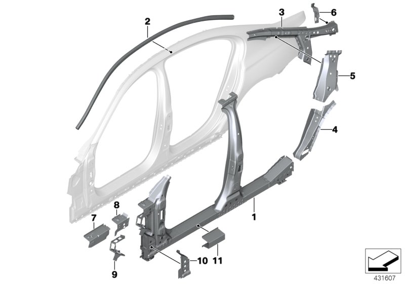 Szkielet boczny, środek  (41_2525) dla BMW 7' G11 LCI 730dX Lim ECE