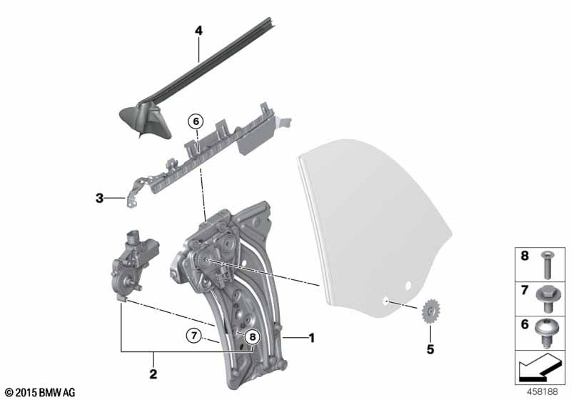 Mechanizm szyby drzwi tylnych  (51_3155) dla MINI Cabrio F57 LCI Cooper S Cabrio ECE
