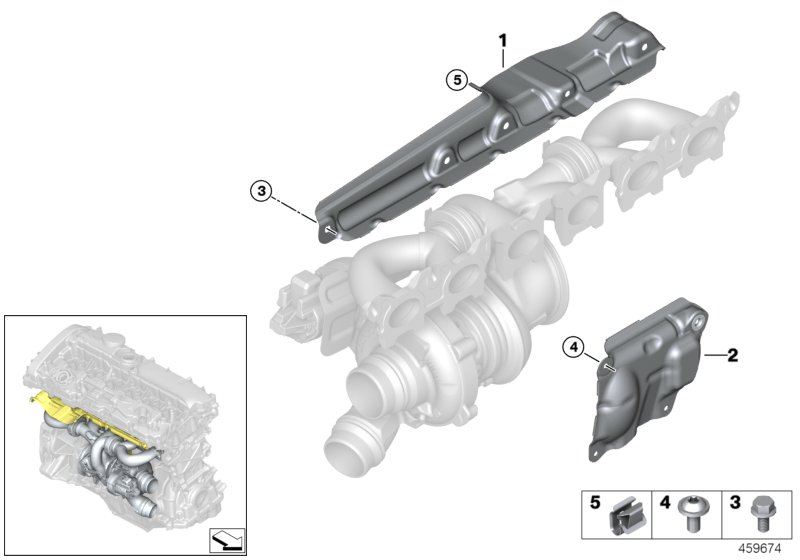 Turbosprężarka, osłona termiczna  (11_6462) dla BMW 2' F22 LCI M240i Cou ECE