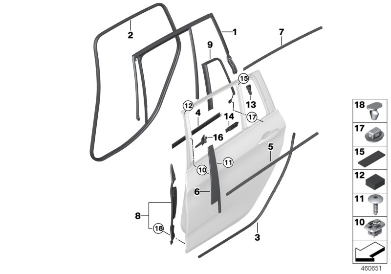 Osłony i uszczelki drzwi tylnych  (51_2804) dla BMW 2' F46 Gran Tourer LCI 218d Gra ECE