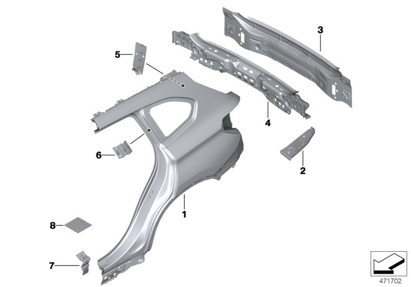 Ściana boczna/Okładzina tylna  (41_2502) dla BMW X1 F48 LCI X1 25iX SAV ECE