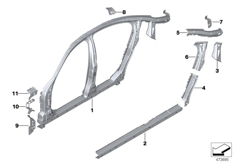 Szkielet boczny, środek  (41_2655) dla BMW 5' G30 LCI 523d Lim ECE