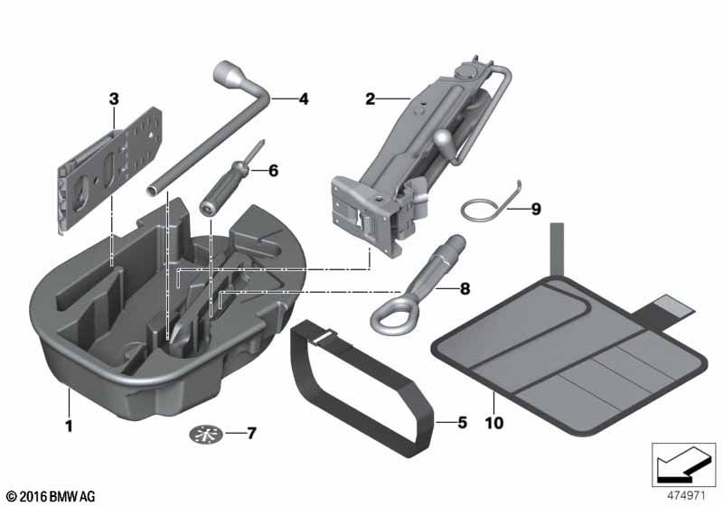 Komplet narzędzi/podnośnik samoch.  (71_0788) dla MINI Cabrio F57 LCI Cooper Cabrio ECE