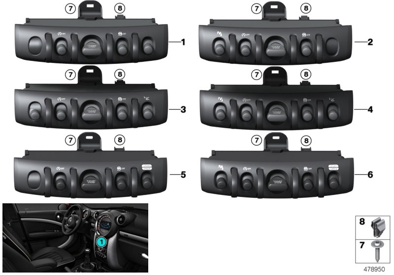 Zespół przełączników konsoli środkowej  (61_5341) dla MINI Cabrio F57 LCI Cooper Cabrio ECE