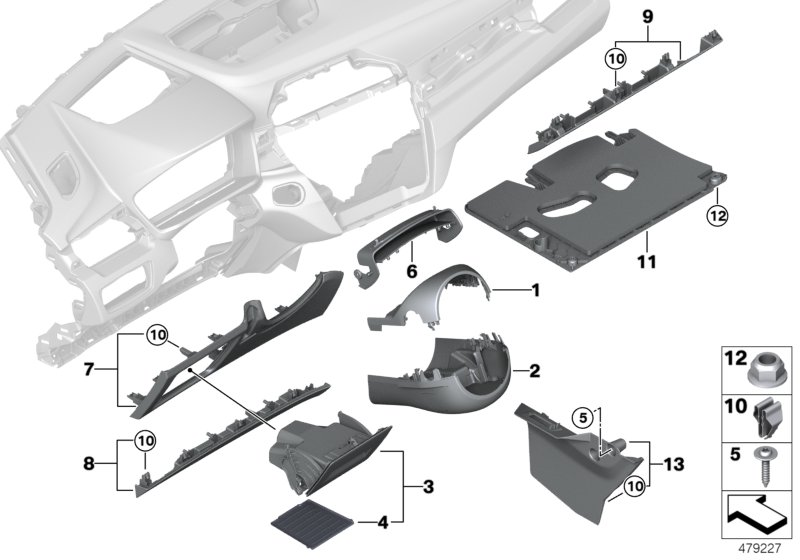 Elementy dod. tablicy przyrządów na dole  (51_2908) dla BMW X1 F48 LCI X1 18d SAV ECE