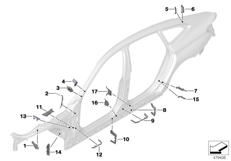 Przegrody profili pustych ramy bocznej  (41_2714) dla BMW 6' G32 GT LCI 630d Gra ECE