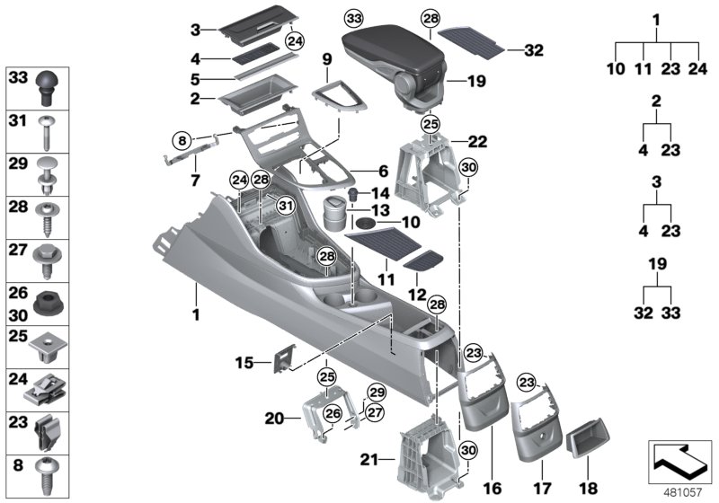 Konsola środkowa  (51_2326) dla BMW 2' F45 Active Tourer LCI 216d Act ECE