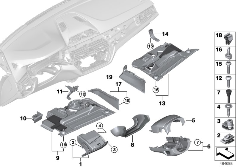 Elementy dod. tablicy przyrządów na dole  (51_7204) dla BMW 6' G32 GT LCI 640iX Gra ECE