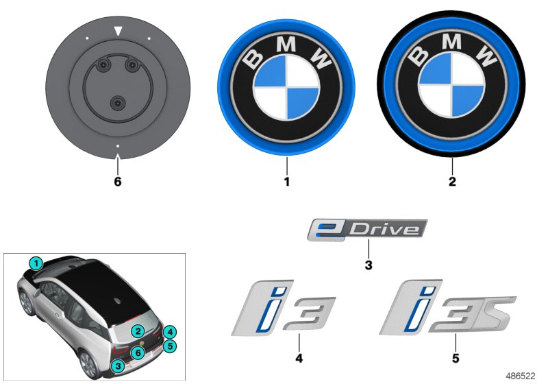 Emblematy / Ciągi napisów  (51_9283) dla BMW i i3 I01 LCI i3 120Ah Meg ECE