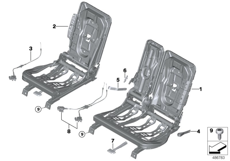 Siedzenie tylne, rama siedziska  (52_4094) dla BMW X1 F48 LCI X1 18dX SAV ECE