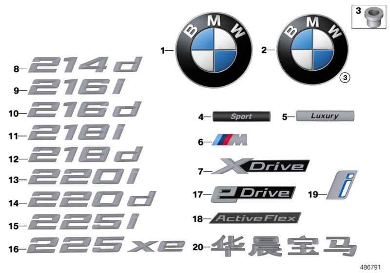 Emblematy / Ciągi napisów  (51_2087) dla BMW 2' F45 Active Tourer LCI 220d Act ECE