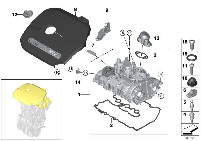 Pokrywa głowicy/elementy dod.  (11_7158) dla MINI Cabrio F57 LCI One Cabrio ECE