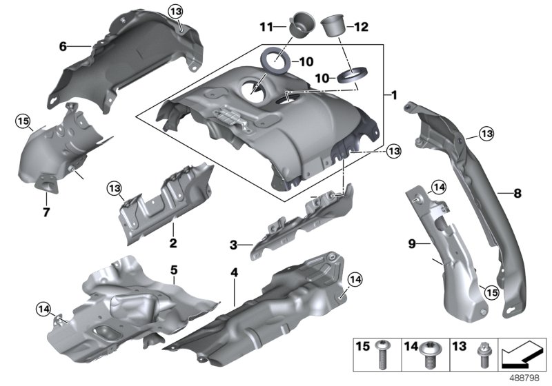 Turbosprężarka, osłona termiczna  (11_7366) dla BMW X5 G05 X5 M50iX SAV ECE