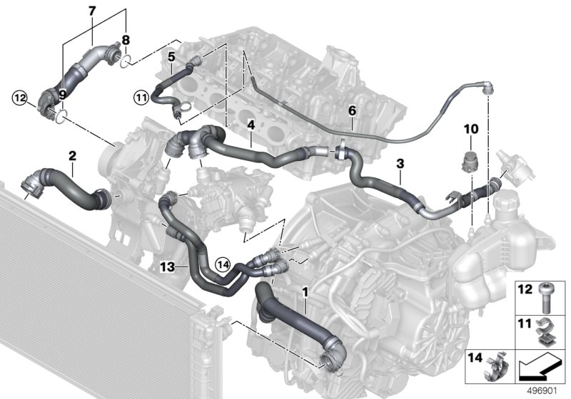 Węże płynu chłodzącego układu chłodzenia  (17_1560) dla BMW 2' F44 Gran Coupé 220i Gra ECE