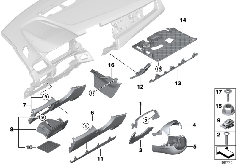 Elementy dod. tablicy przyrządów na dole  (51_2316) dla BMW 2' F45 Active Tourer LCI 220i Act ECE
