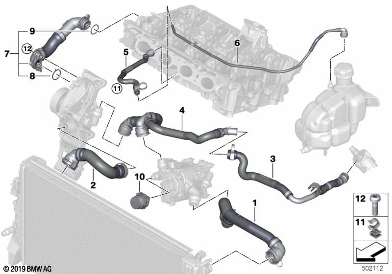 Węże płynu chłodzącego układu chłodzenia  (17_1340) dla BMW 2' F44 Gran Coupé M235iX Gra ECE