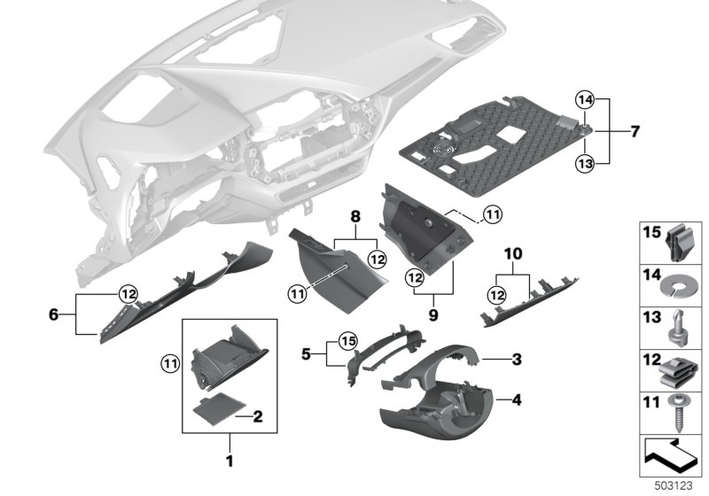 Elementy dod. tablicy przyrządów na dole  (51_A602) dla BMW 2' F44 Gran Coupé 220iX Gra ECE