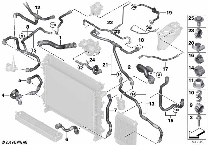 Węże płynu chłodzącego układu chłodzenia  (17_1581) dla BMW X6 M F96 X6 M SAC ECE