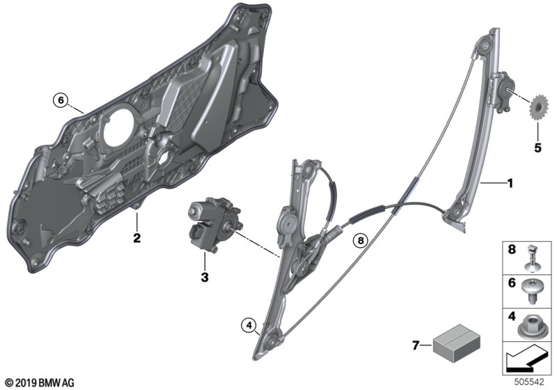 Mechanizm szyby drzwi przednich  (51_A257) dla BMW 8' G15 840iX Cou ECE