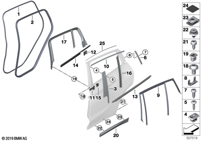 Osłony i uszczelki drzwi tylnych  (51_A042) dla BMW X4 G02 X4 20dX SAC ECE