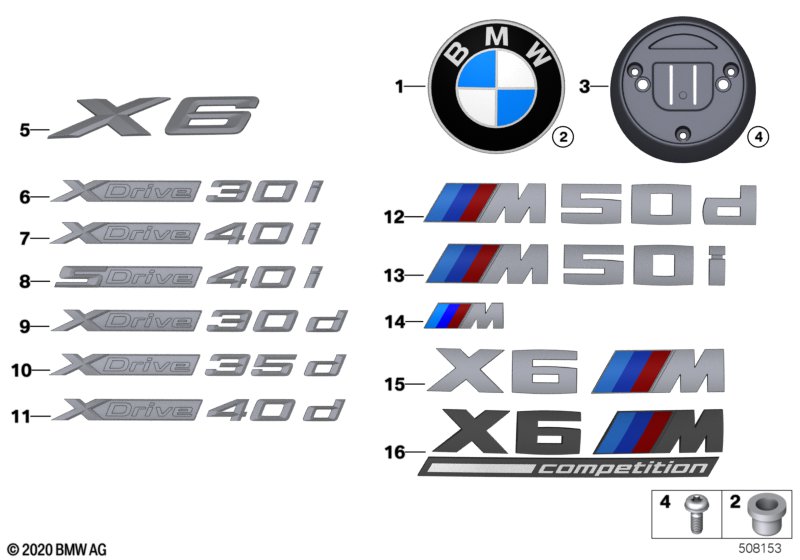 Emblematy / Ciągi napisów  (51_A822) dla BMW X6 G06 X6 30dX SAC ECE
