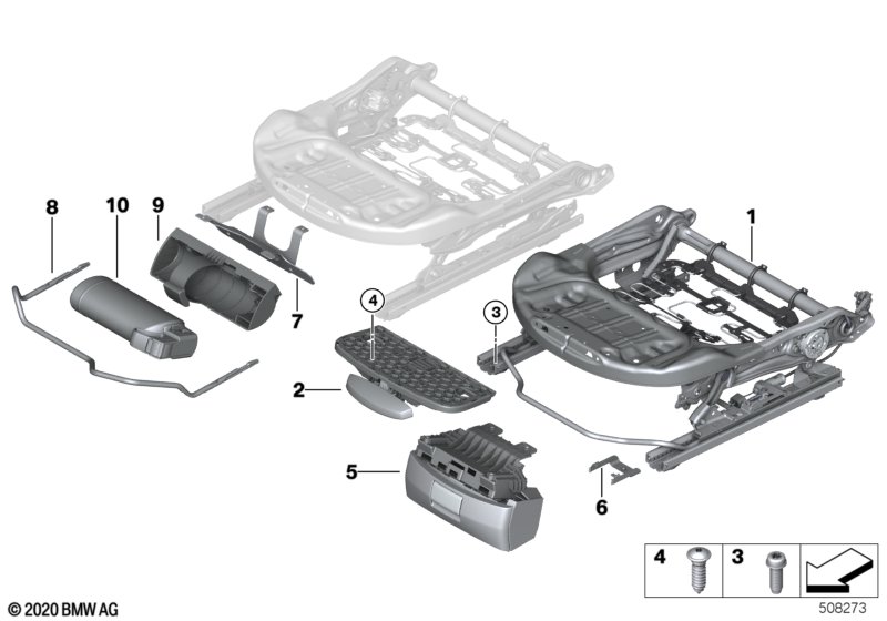 Fotel przedni, rama fotela  (52_4076) dla BMW 2' F45 Active Tourer LCI 225iX Act ECE