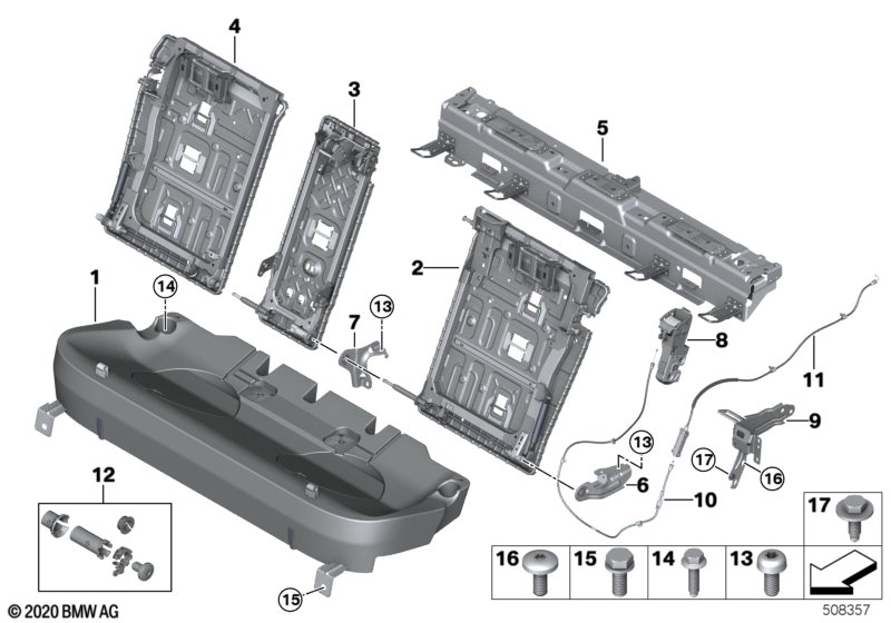 Siedzenie tylne, rama siedziska  (52_4743) dla BMW X5 M F95 LCI X5 M Comp. SAV ECE